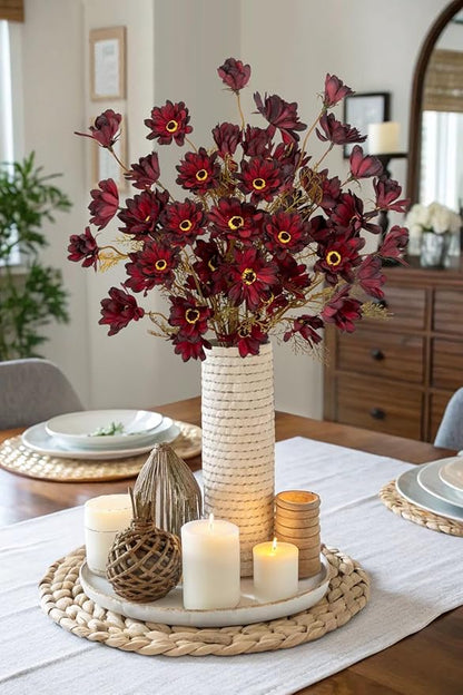 20" Artificial Burgundy Daisy Flowers for Fall Flower Arrangement, 3 Bundles Faux Chrysanthemum Flowers Branches for Gothic Halloween & Autumn Home Decor, Dark Fake Wildflowers Mums Black Red