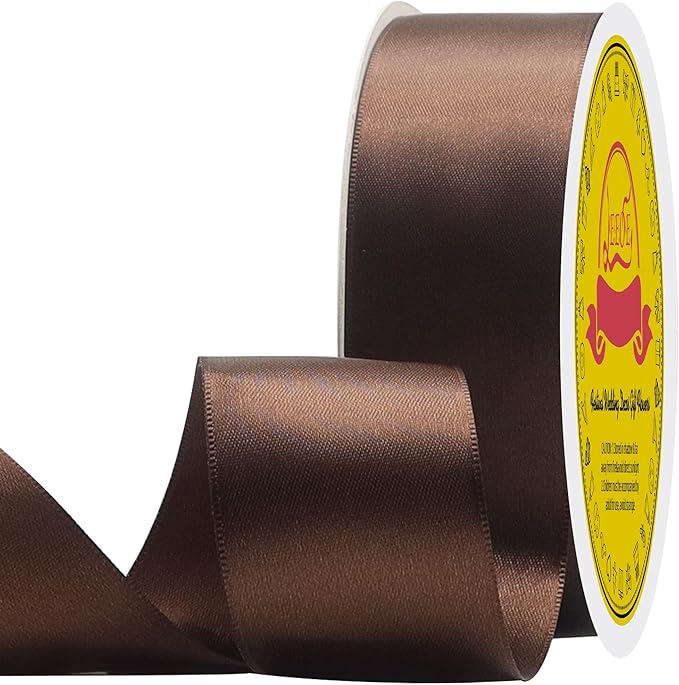 Double Face Brown Satin Ribbon 1-1/2 inch X50 Yards Polyester Brown Ribbon for Gift Wrapping Very Suitable for Weddings Party Invitation Decorations and More