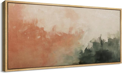 SIGNFORD Extra Large Framed Canvas Print Wall Art Blush and Green Abstract Brushstroke Illustrations Modern Art Relax/Calm Warm for Living Room, Bedroom, Office - 60"x30"
