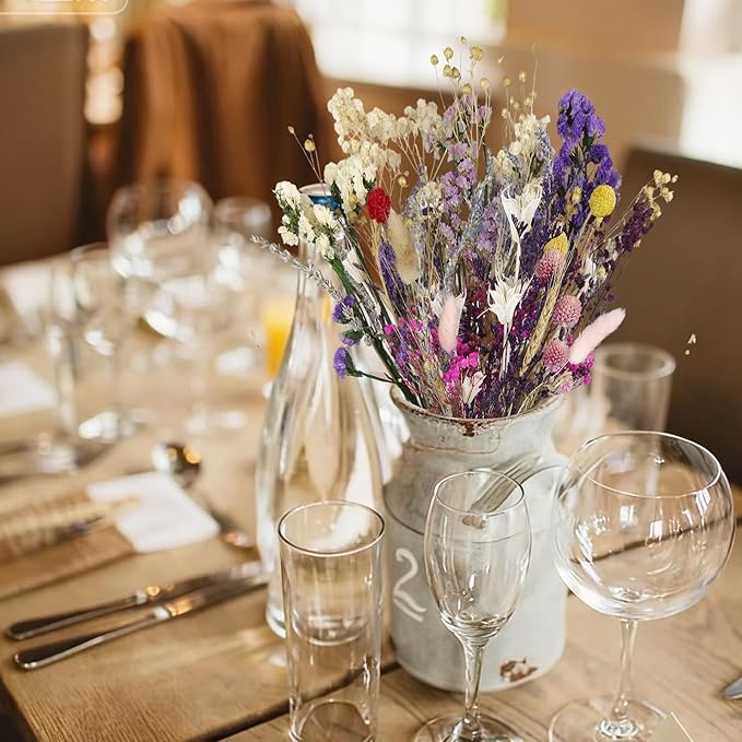 CISDUEO Dried Flowers Bouquet Dried Forget Me Not Natural Lavender Dried Flowers Bunny Tails Baby's Breath Flowers Wheat Stalks Floral Arrangements for Wedding Table Centerpiece Decor Farmhouse DIY