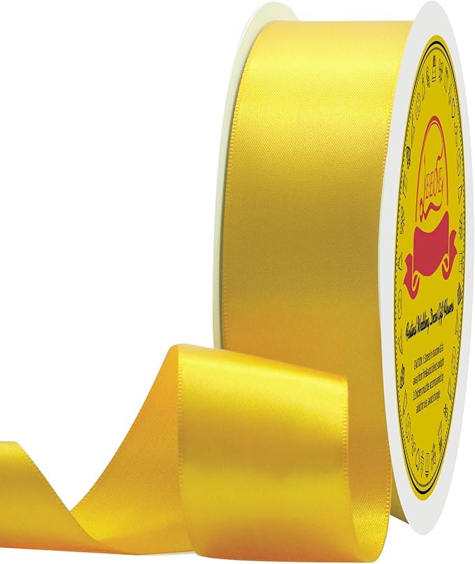 Double Face Yellow Satin Ribbon 1-1/2" X 50 Yards Polyester Maize Yellow Ribbon for Gift Wrapping Very Suitable for Weddings Party Hair Bow Invitation Decorations and More