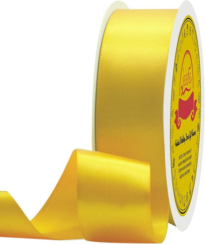 Double Face Yellow Satin Ribbon 1-1/2" X 50 Yards Polyester Maize Yellow Ribbon for Gift Wrapping Very Suitable for Weddings Party Hair Bow Invitation Decorations and More