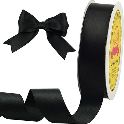 Black Double Face Satin Ribbon 1 inch X 25 Yards Spool Very Suitable for Weddings Gift Package Wrapping Dancer Wand Sewing Party Hair Bow Invitation Decorations and More