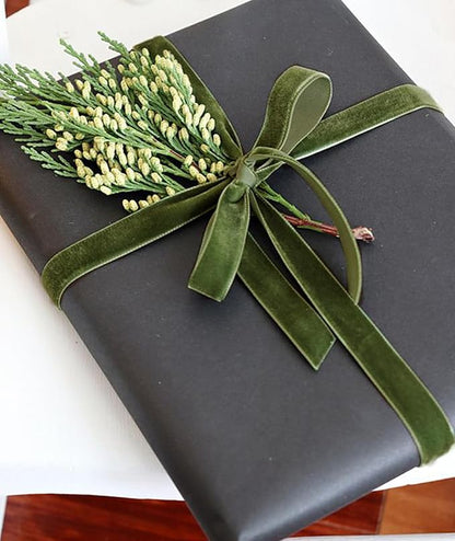Olive Green Velvet Ribbon 5/8'' 25 Yards for Christmas Tree, Gift Wrapping, Flower Bouquet, Wreath Decorations, Bow Making