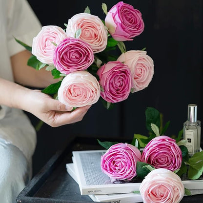 5Pcs Mixed Real Touch Artificial Silk Flowers with Stems - Lifelike Latex Austin Rose Peony for Wedding Bouquets, Home Decor, DIY Floral Arrangements