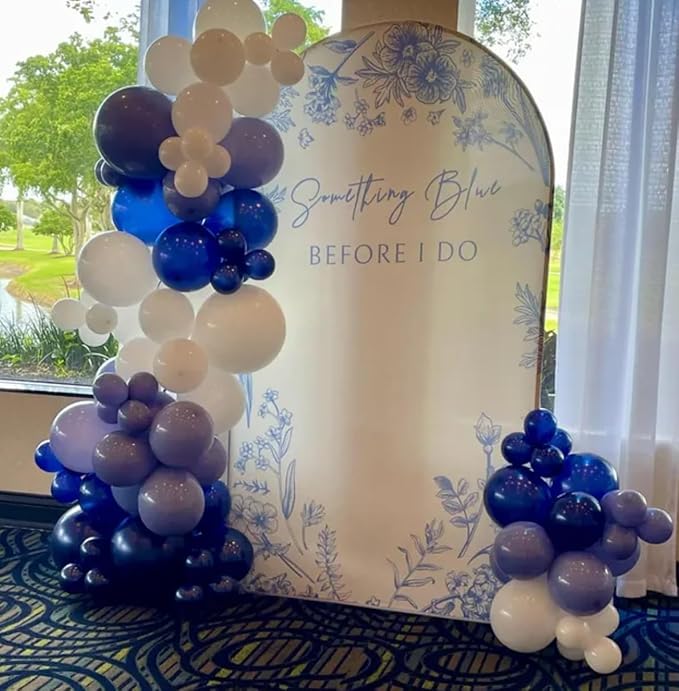 Something Blue Before I Do Arch Backdrop Cover Wedding Bridal Shower Bride to be Toile Party Arch Fabric Cover Blue Bloom Floral Baby Shower Decors (2.6X6ft,4291)