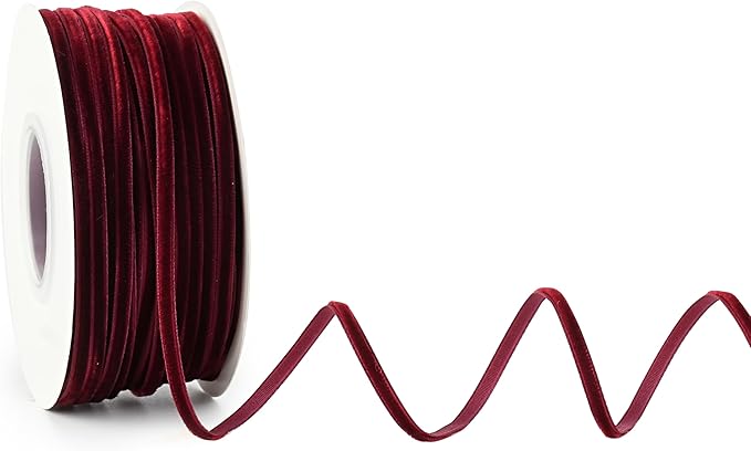 MAYREEL 1/8 Inch Burgundy Velvet Ribbon Thin Maroon Vintage Ribbon for Wedding Invitations Crafts Gift Wrapping Party Favor Boxes 50 Yards