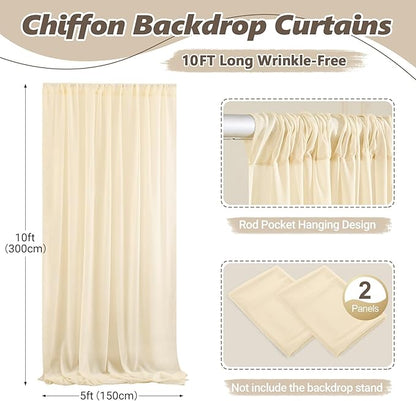 10ft x 10ft Champagne Backdrop Curtains, Wrinkle-Free Sheer Chiffon Fabric Photo Backdrop Drapes for Wedding Arch Party Ceremony Stage Photography Decorations