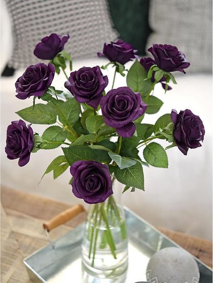 FiveSeasonStuff 12 Stems Artificial Flowers Real Touch Silk Roses for Wedding Decoration Bridal Bouquets Table Centerpieces Party Shower, Packed in Box (Mysterious Purple)