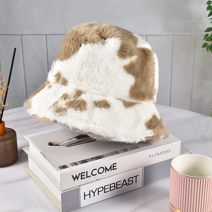 Winter Soft Faux Fur Plush Bucket Hat, Lovely Fisherman Cap, Fashion Outdoor Thick Warm Sun Cap for Women