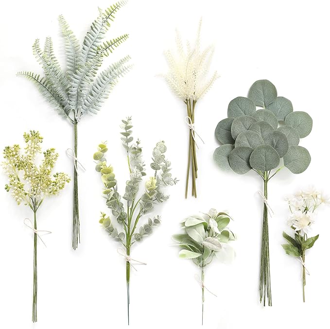 Serra Flora Artificial Greenery Spray Box Set(Pack of 46pcs) with 7 Kinds of DIY Wedding Bouquet Filler Table Centerpieces and Floral Arrangement (Dusty Green)