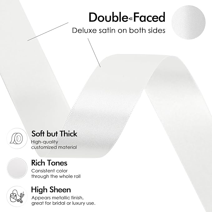 MEEDEE White Ribbon 1 Inch White Satin Ribbon Lux Double Faced Satin Ribbons by 50 Yards Polyester Wrapping Ribbons for Crafts, Weddings, Flower Bouquet, Holiday Decorating
