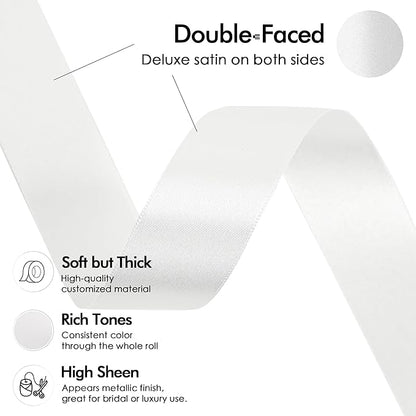 MEEDEE White Ribbon 1 Inch White Satin Ribbon Lux Double Faced Satin Ribbons by 50 Yards Polyester Wrapping Ribbons for Crafts, Weddings, Flower Bouquet, Holiday Decorating