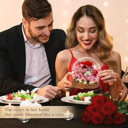 Preserved Flowers,Rose in Glass Dome with LED Light, Gifts for Her, Women, Mom,Grandma,Girlfriend, Wife- Style3