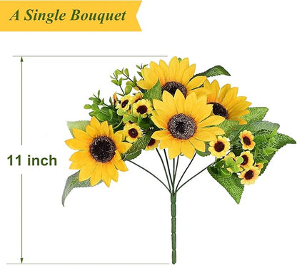 Lvydec Artificial Sunflower Bouquet, 4 Bunches Silk Sunflowers Fake Yellow Flowers for Home Decoration Wedding Decor (4 Pack)