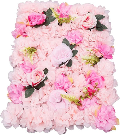 Flower Wall Panel Set,Artificial Wall Flower Backdrop,12 Pcs 23.62 * 15.74in3D Silk Hydrangea Rose Floral Panel,Faux Roses Artificial Flower Backdrop for Wall Decor (12PCS Light Pink)