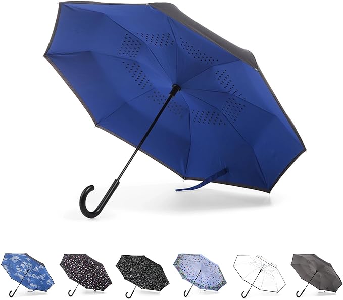 Totes Auto Reverse Close Windproof Stick Inbrella with Water Repellent Protection