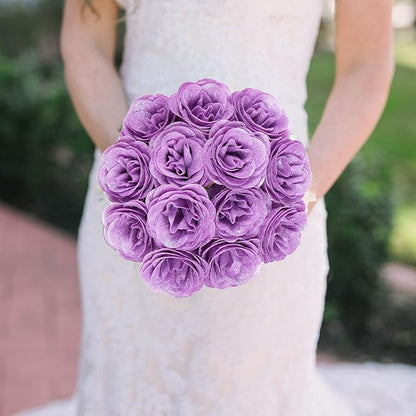 30PCS Purple Glitter Roses Artificial Flowers Fake Roses with Stems for Wedding Bouquet Party Christmas Home Decor(Purple)