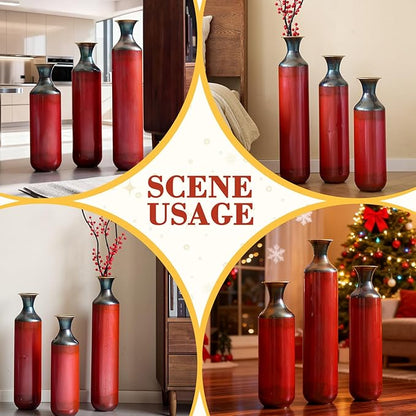 Floor Vases, Tall Home Decor Metal Vase Set of 3 Large Glazed Decorative Vases for Wedding Decor, Elegant Modern Flower Holder for Living Room, Entryway, Hallway, Dining Room