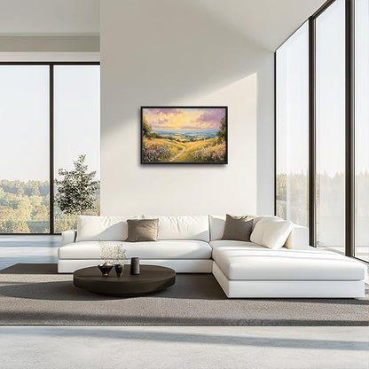 Framed Large Landscape Wall Art for Living Room, Oversized Farmhouse Countryside Nature Wall Decor Wildflower Field Canvas Painting Floral Pictures Modern Artwork for Bedroom Office 36"x24"