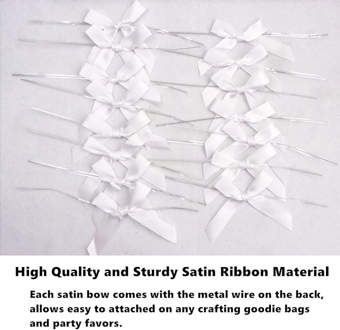 100 Pack 3" White Ribbon Twist Tie Bows, Pre Tied Bows for Gifts, Bow Ties for Bags, Twist Bows for Treats, Bow Twist Ties, Ribbon Bows with Twist Ties, Pretied Bows for Lollipops Cake Pops