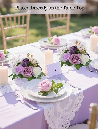 BLOSMON Artificial Flowers Ball Wedding Centerpieces 2 Pcs Lilac Rose Artificial Flower Center Pieces Decoration for Table Silk Kissing Ball Faux Floral Bouquet Arrangements for Home Party DIY Decor