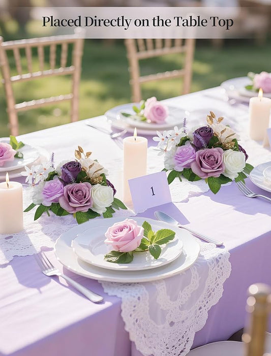BLOSMON Artificial Flowers Ball Wedding Centerpieces 2 Pcs Lilac Rose Artificial Flower Center Pieces Decoration for Table Silk Kissing Ball Faux Floral Bouquet Arrangements for Home Party DIY Decor