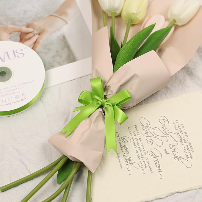 Apple Green Satin Ribbon, Double Faced 5/8 Inch X 50 Yards Apple Green Ribbon, Premium Satin Ribbon for Gift Wrapping, Crafts, Hair Bow Making, Sewing, Flower Bouquet, Wedding Party Decor
