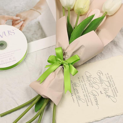 Apple Green Satin Ribbon, Double Faced 5/8 Inch X 50 Yards Apple Green Ribbon, Premium Satin Ribbon for Gift Wrapping, Crafts, Hair Bow Making, Sewing, Flower Bouquet, Wedding Party Decor