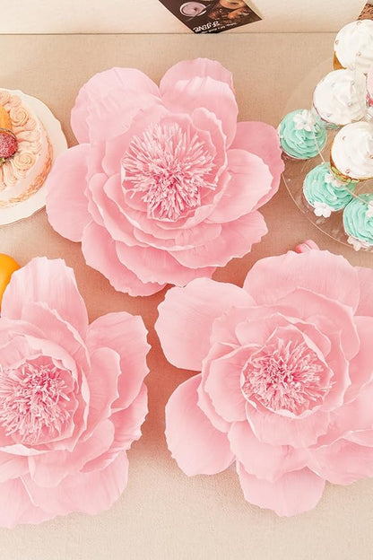 Crepe Paper Flowers Decoration for Wall, Flowers for Wedding Flower Backdrop Decor,Baby Shower,Birthday Party,Photo Backdrop,Archway Decor, Nursery Wall Decor (Rose Red+White+Pink;Set/6)
