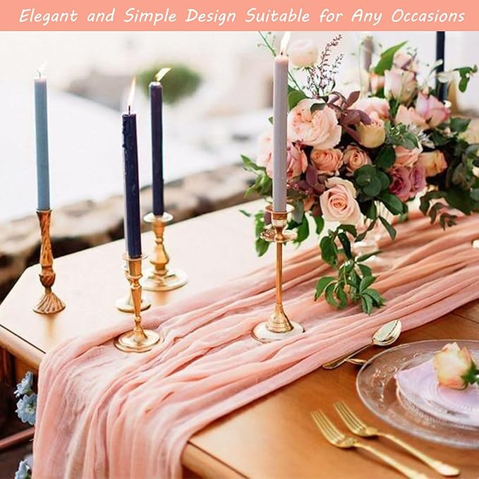 12 Pack Cheesecloth Table Runner 35x72 Inch Boho Gauze Table Runner Rustic Cheese Cloth Long Romantic Table Runners for Wedding Bridal Shower Birthday Party Table Decor (Peach Coral)
