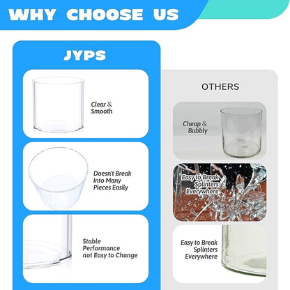 JYPS Flower Clear Vase Centerpiece for Home 1-Set of 2 Sizes, Wedding Party, Plastic Clear Cylinder Wide Vase for Flowers, Decorative Wide Mouth Vase for Decor, Centerpieces, Large Clear Container