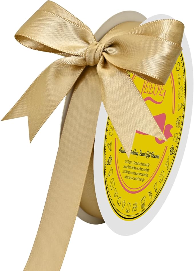 Double Face Gold Satin Ribbon 5/8 inch X 50 Yards Polyester Gold Ribbon for Gift Wrapping Very Suitable for Weddings Party Hair Bow Invitation Decorations and More