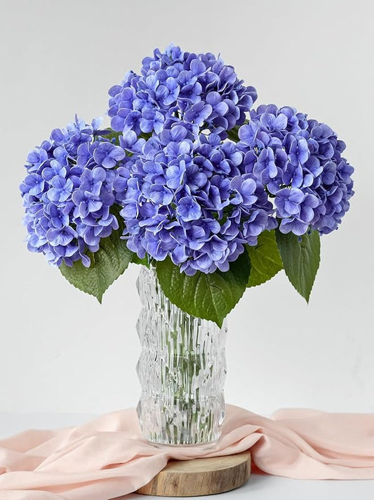 4 Pcs 20 '' Real Touch Hydrangeas Royal Blue Artificial Hydrangeas Flowers Faux Latex Hydrangea for Kitchen Living Room Porch Home Decor Baby Shower Party Wedding Xmas Table Centerpiece