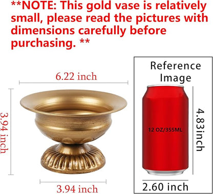 2 Pcs Small Gold Vase for Flowers Classy Designed Metal Urn Planter for Centerpieces Wedding Galvanized Finish Flower Holder Vase for Living Room Home Decor, 3.94" H