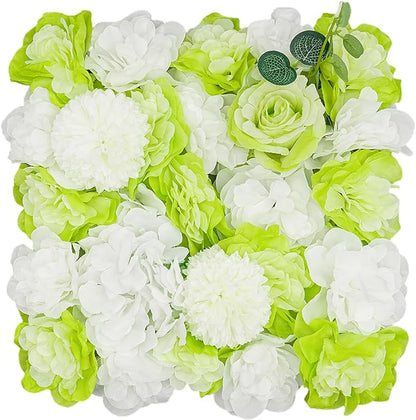12Pcs Artificial Flower Wall Panel 3D Floral Backdrop Wall 15" X 15" Flower Wall Decor Flower Wall Backdrop Faux Flower Panel for Party Home Background Decor, Green