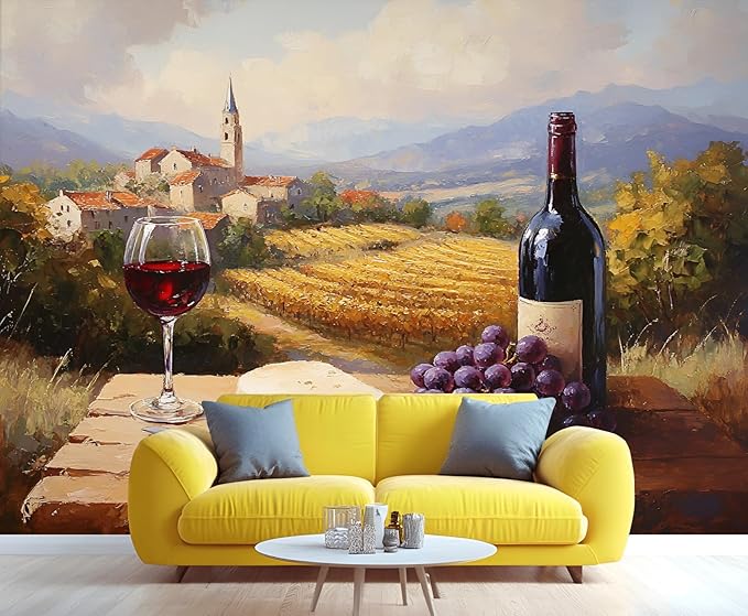 KIREUPA Tuscany Vineyard Wall Mural, Countryside Winery Scene 3d Wall Murals, Italian Rural Landscape Wallpaper Mural, for Living Room Bedroom Large Wallpaper Indoor Decor 197" W x124.8 H