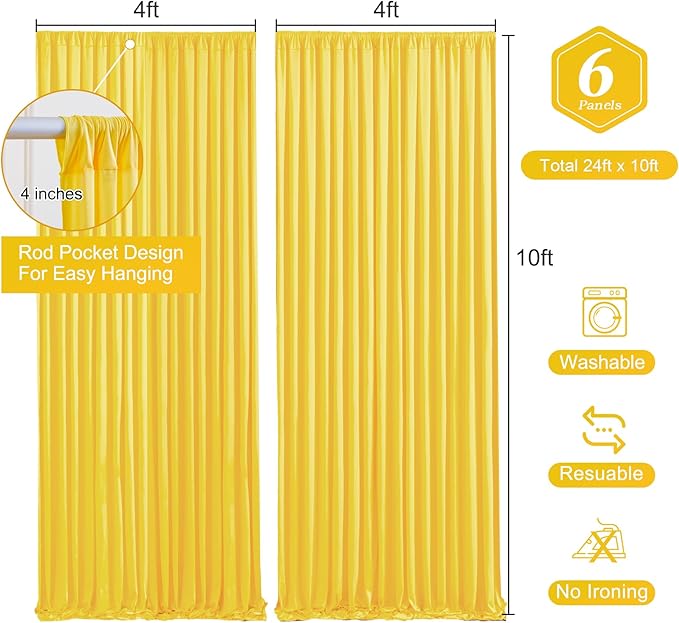 Yellow Backdrop Curtains-Wrinkle-Free Polyester Photography Drapes Party Curtain Background for Baby Shower Wedding Decorations- 24 X10FT (Yellow)