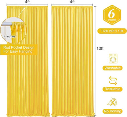 Yellow Backdrop Curtains-Wrinkle-Free Polyester Photography Drapes Party Curtain Background for Baby Shower Wedding Decorations- 24 X10FT (Yellow)