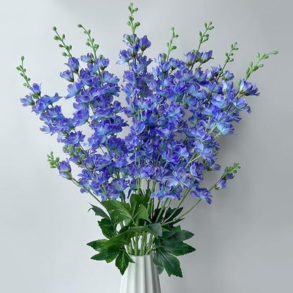 8 pcs Blue-Purple Delphinium Artificial Flowers, 34.25''Artificial Snapdragon Flowers Tall Fake Flowers Silk Flowers Faux Delphinium Bulk for Tall Vase Home Wedding Garden Table Decor (Blue-purple)