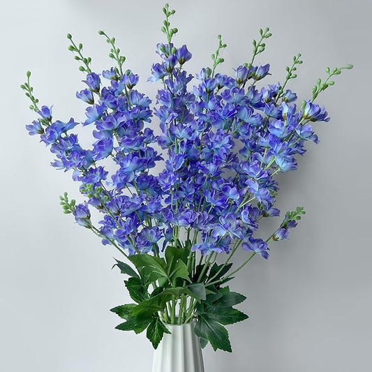 8 pcs Blue-Purple Delphinium Artificial Flowers, 34.25''Artificial Snapdragon Flowers Tall Fake Flowers Silk Flowers Faux Delphinium Bulk for Tall Vase Home Wedding Garden Table Decor (Blue-purple)