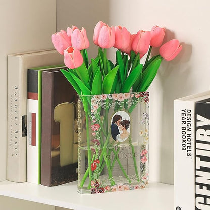 Acrylic Book Shaped Vase, Clear Book Flower Vase, Modern Decorative Vases for Home/Living Room/Bookshelf/Bedroom/Office Decor Aesthetic, Book Lovers Gifts(Pride)