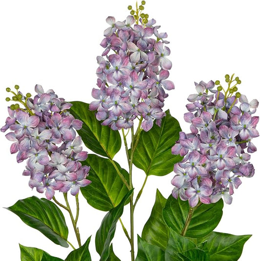 Artificial Lilac Flowers 30" Tall – Set of 3 Silk Lilac Flower Stems for Home Decor, Wedding Centerpieces, Faux Floral Arrangements – Light Purple Artificial Flowers for Vase, Spring & Farmhouse Décor