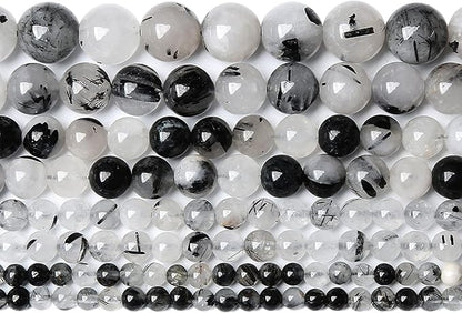 4MM 86PCS Natural Crystal Stone Black Rutile Quartz Gemstone 2A Grade Loose Beads for Jewelry Making DIY Bracelet Necklace Semi Precious Beads 1 Strand