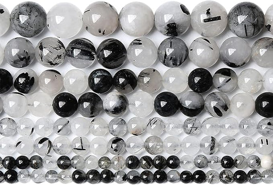 4MM 86PCS Natural Crystal Stone Black Rutile Quartz Gemstone 2A Grade Loose Beads for Jewelry Making DIY Bracelet Necklace Semi Precious Beads 1 Strand