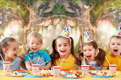 Leowefowa 10x6.5ft Enchanted Forest Birthday Backdrop Fairy Tale Forest Enchanted Garden Photography Background for Kids Birthday Baby Shower Party Photoshoot Newborn Children Cake Smash Studio Props