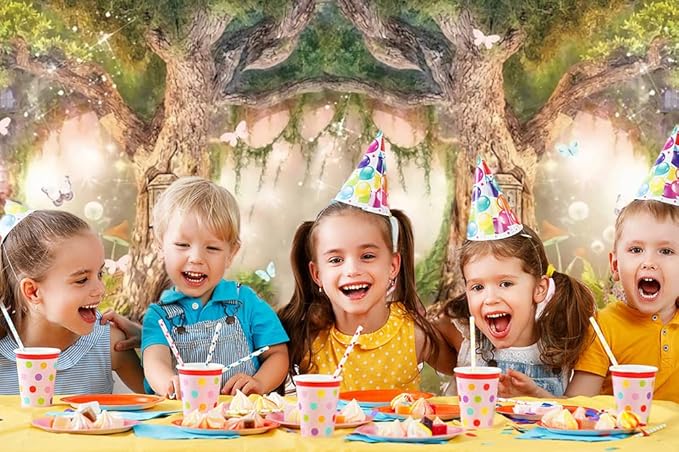 Leowefowa 10x8ft Vinyl 1st Birthday Backdrop Fairytale Forest Backdrop Enchanted Flower Baby Shower Photo Background for Party Newborn Baby Kids Photo Shoots Studio Props Photography Backdrops