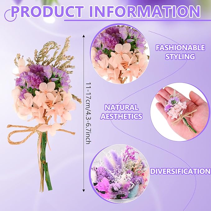 VAIPI 10 Pack Dried Flowers Bouquet Purple Dried Flower with Stem Real Natural Mini Dry Flower Bundles Spring Wildflowers Floral Arrangement for Vase Crafts DlY Wedding Home Decor (Purple Series)