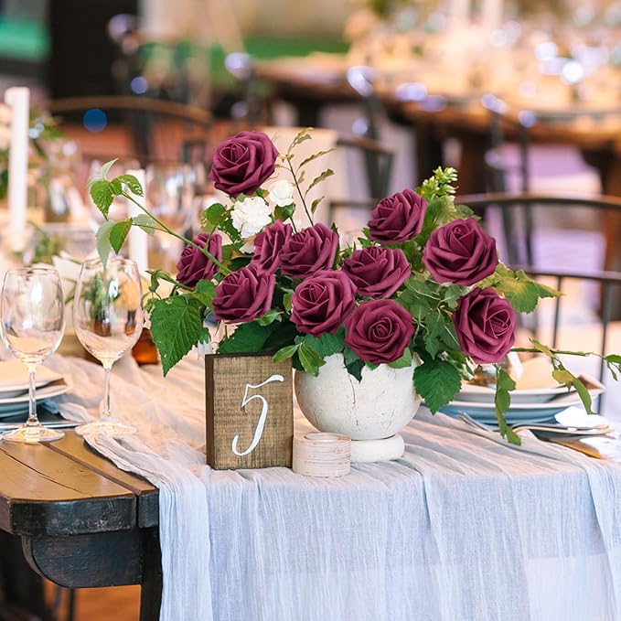 JOYLEX Artificial Flowers Realistic Roses, Real Looking Fake Roses with Stem for DIY Wedding Bouquets Centerpieces Bridal Shower Party Home Romantic Decorations (Wine Red, Regular 3" - 200pcs)