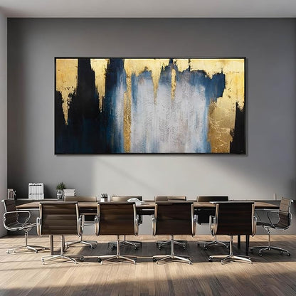WINKAILIN Blue and Gold Abstract Canvas Wall Art with Frame Modern 29x58 Large Painting Minimalist Artwork for Living Room Bedroom Dining Room Decor